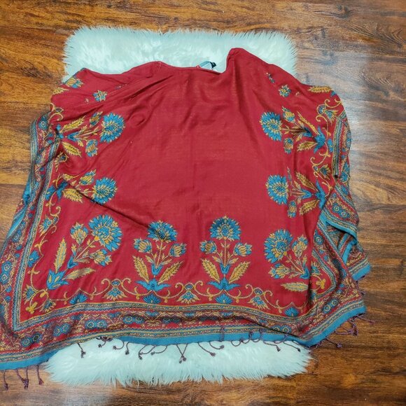 Colleen Lopez Boho Lagenlook Woven Reversible Ruana Fringe Cardigan Shawl XL - Picture 9 of 13